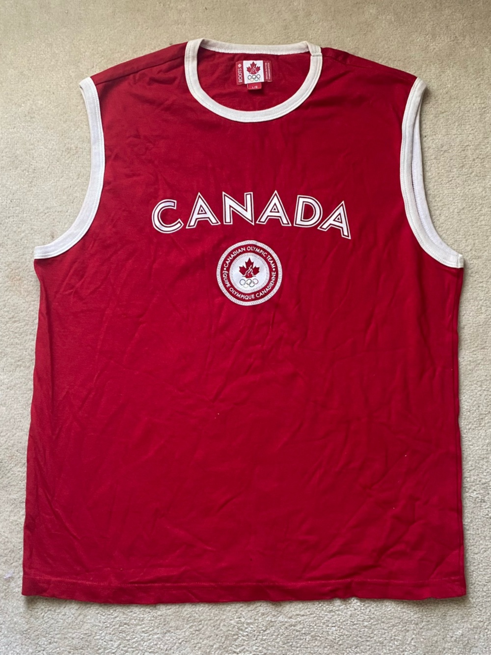 Roots Canada 2004 Olympics Men Large Red White Tank Top Official